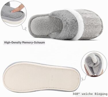 Зимові домашні капці GOEWY для жінок та чоловіків з ефектом пам'яті (Memory Foam), теплі та протиковзкі тапочки-шлепанці, світло-сірі, розмір 40/41 EU