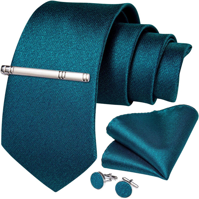 Набір чоловічого аксесуарів DiBanGu: шовкова краватка в смужку, хустка, запонки та затичка для краватки, синьо-зелений (Blaugrün), для бізнесу та весіль
