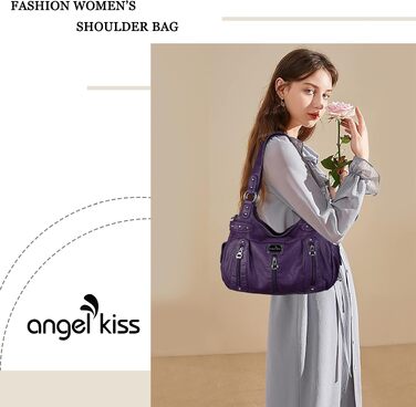 Жіноча сумка-шопер Angelkiss через плече з екошкіри, велика сумка-хобо та сатчел (фіолетова)