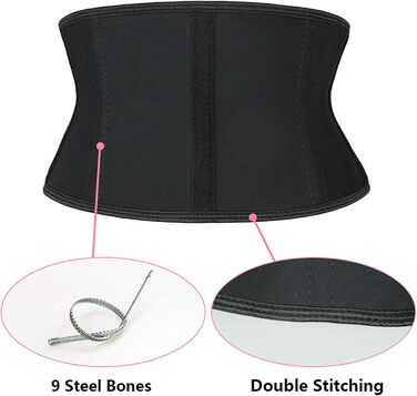 Корсет для фігури жіночий, чорний, 17.8 см, короткий торс, 9 сталевих кісток