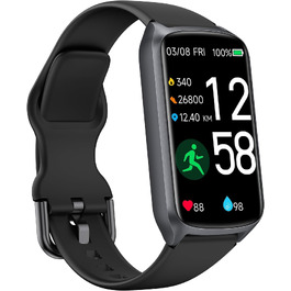 Фітнес-трекер Smart Watch для жінок та чоловіків, водонепроникний 5ATM, моніторинг SpO2, пульсу та сну, 20+ режимів тренувань, крокомір, чорний