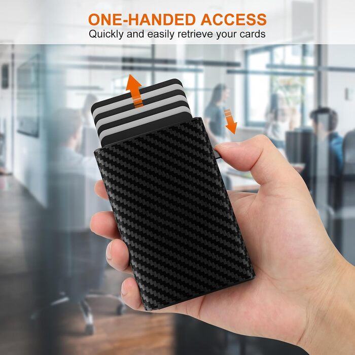 Чоловічий картхолдер dwnkove Slim Wallet з RFID-захистом, відділенням для монет та вікном для ID, смарт-гаманець Pop-Up з карбоновим дизайном, чорний