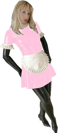 Костюм горничної в стилі аніме Sissy Cosplay: сукня з довгим рукавом, латекс, чорно-білий фартух, Sexy Lolita, 3XL