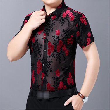 Чоловіча футболка з принтом квітів, червона, вузька посадка, EU M (72-77 кг)