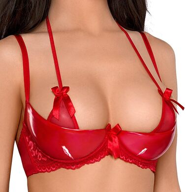 Axami V-6481 Rouge Hebe: Червоний жіночий комплект білизни з глянцевими чашками та бантиками, без бретелів, з боковими кісточками, преміум-якість, EU, 80D