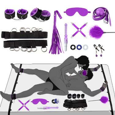 Набір для БДСМ: 14 елементів (кайдани, маска для очей, вібратор, кільця для пеніса). Іграшки для дорослих для жінок, чоловіків, пар.