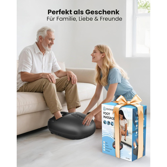 Електричний масажер для ніг COMFIER Shiatsu з функцією підігріву, розминком та компресією, 3 рівні інтенсивності, до 46 розміру EU