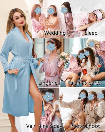 Сatinний халат для жінок, довгий, легкий, з V-подібним вирізом, для вечірки, весілля, сну, кольору небесно-блакитний, розмір L