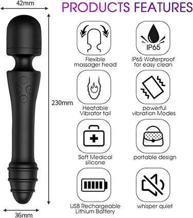 Вібратор Doppelkopf 2-в-1 з 10 режимами вібрації та функцією нагріву, JFRong - масажер для G-точки та клітора, водонепроникний, перезаряджається, для жінок