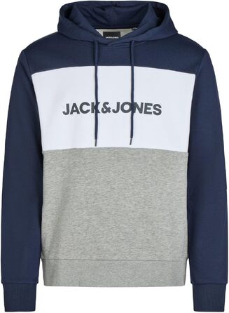 Чоловічий худі Jack & Jones JWHLOGO Blocking Regular Fit з принтом, кольори Navy/Green/Beige, великі розміри (Plus Size)