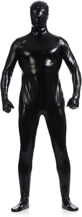 Чоловічий боді Leemqcyа, глянцевий, металік, Wetlook, з маскою, лакована шкіра, чорний, L/165-175см