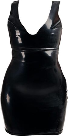 Латексне міні-плаття Rubberfashion - коротке латексне плаття, відкриті руки, бретельки, V-подібний виріз - жіночі сукні для жінок, чорний, 0.4 мм
