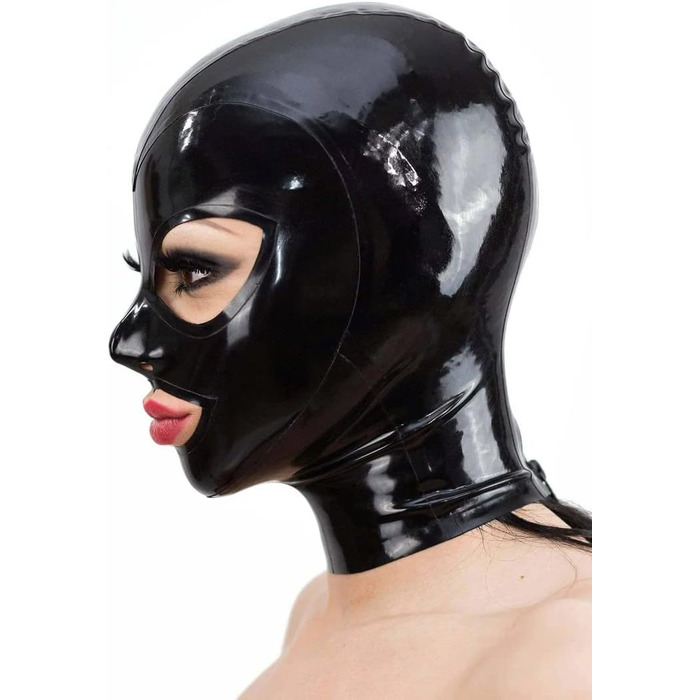 Латексна маска для БДСМ, Фетіш, Косплей з блискавкою на спині - чорна