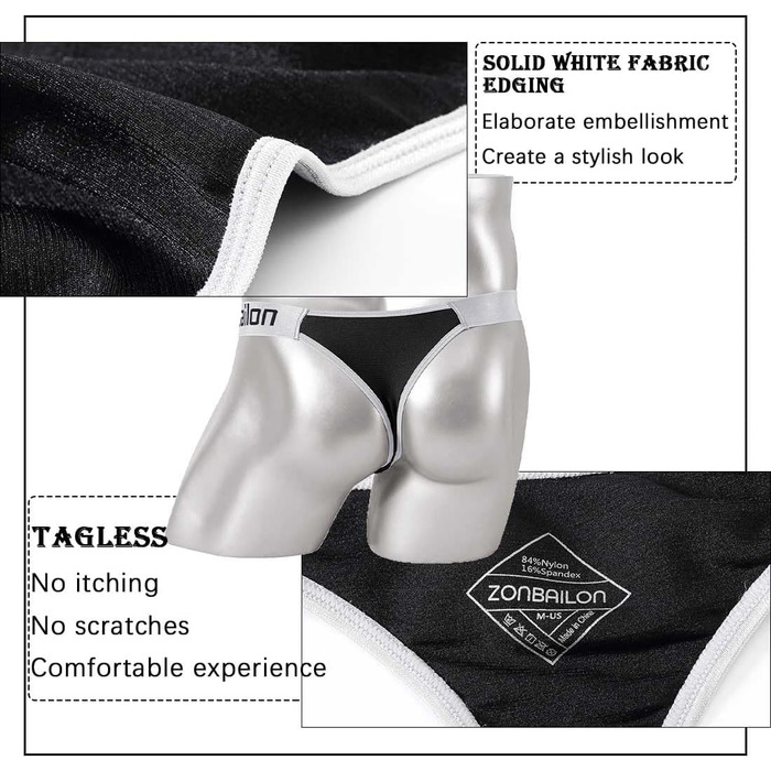 Танга чоловічі BIATWOWR з м'якої та зручної тканини, танга для чоловіків (Чорно-синій, XL)