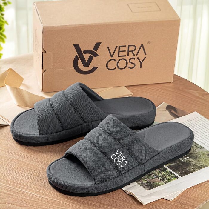 Чоловічі відкриті тапочки VeraCosy з ефектом пам'яті (Memory Foam), протиковзаюча підошва, сірі, розмір 42/43 EU