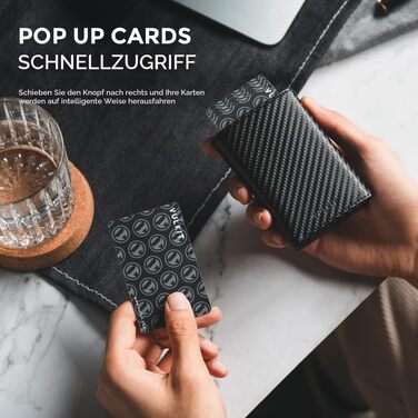 Шкіряний картхолдер VULKIT з RFID-захистом, Pop-Up гаманець для кредитних карт з відділенням для купюр, вікном для ID та магнітною застібкою (чорний)