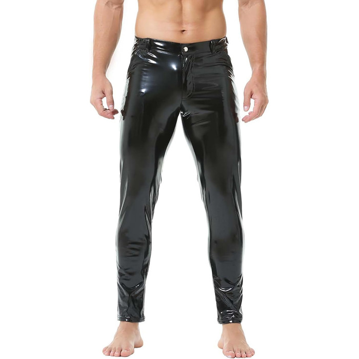 Легінси чоловічі YUFEIDA з еластичної шкіри (PU), класичний дизайн, довгі, з блискавкою та кишенями. Ідеально для мотоспорту, косплею, танців, вечірок та клубів (Чорний, L)