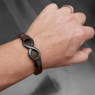 Чоловічий шкіряний браслет UNIQAL 'INFINITY' з нержавіючої сталі, чорний та коричневий, 21 см (у подарунковій коробці)