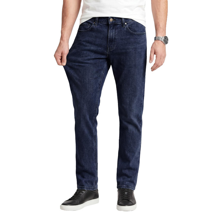 Чоловічі джинси Runcati Slim Fit з бавовни та стрейч, однотонні темно-сині штани для повсякденного та ділового стилю (31W / 30L)