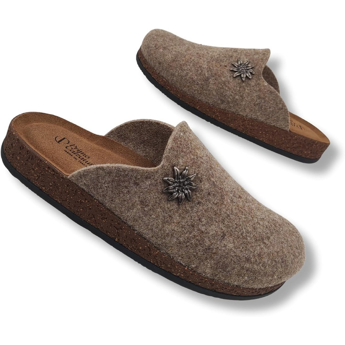 Зимові домашні капці Alpine Clogs з вареної вовни, теплі тірольські пантолети унісекс, 100% Made in Italy, колір Taupe, розмір 46 EU