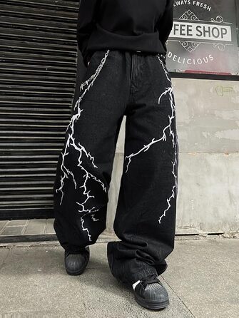Чоловічі джинси Baggy з вишивкою, широкі штани Denim чорного кольору, розмір M A40