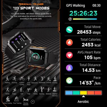 Тактичний смарт-годинник для чоловіків Military Watch: водонепроникний IP68, 1.83