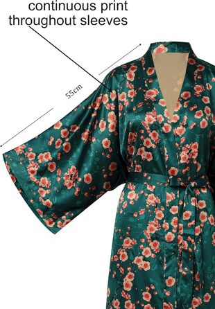 Халат жіночий довгий шовковий сатин, Kimono з принтом павича, BABEYOND, 135 см