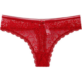 Сексуальні жіночі труси-танга з мереживом, 3 шт./набір, низька талія, безшовні G-стрінги, червоний колір, розмір XL