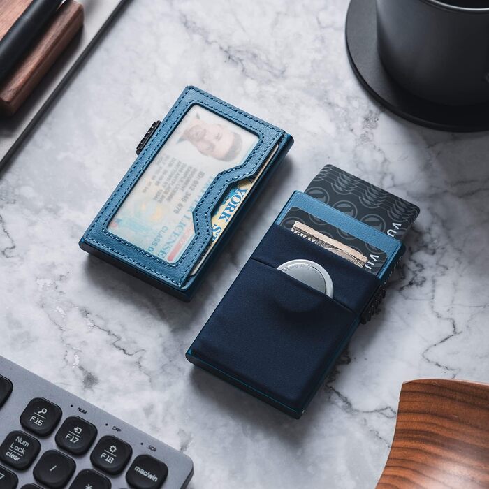 Стильний металевий гаманець для карток VULKIT з RFID-захистом, EDC-відсіками та вікном для ID, темно-синій