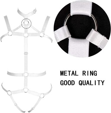 Жіночий комплект корсет, стрінги та пояс: еластичний топ з вирізами для фотосесій, танців, карнавалу в стилі панк-готика (білий)