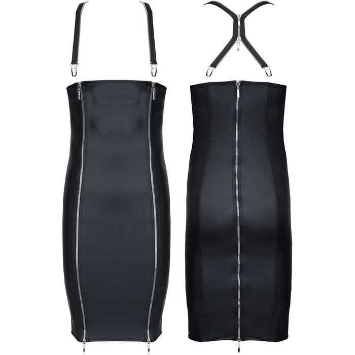Чоловіче облягаюче плаття з ефектом лакової шкіри, чорного кольору, для кросдресерів, з блискавкою та бретелями, розмір L, чорний колір