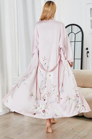 Жіночий шовковий халат-кімоно Moreone з квітковим принтом, довгий, нічна сорочка, атласний халат для нареченої та подружок нареченої (рожевий)