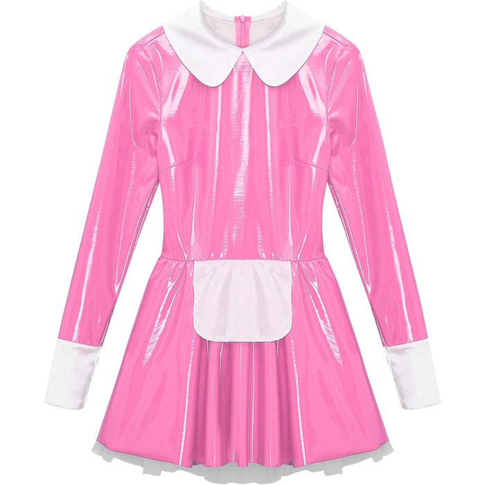 Демімейдова сукня Alvivi з ефектом вологого блиску, шкіряне міні-плаття, готичний стиль, костюм покоївки, карнавальний костюм, Хелловін, вечірка (XL, D Рожевий A)