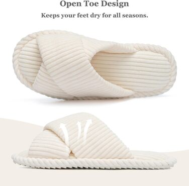 Жіночі домашні капці GOEWY з ефектом пам'яті (Memory Foam), тканинні шлепанці з відкритим носком та бантом, протиковзка підошва, бежеві, розмір 42/43 EU