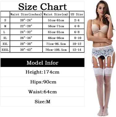 Корсет-стрінг з мережива з 6 ремінців, металевий кліп, для панчіх, білий, розмір L