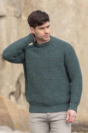 Чоловічий класичний в'язаний светр Aran Crafts, колір мох (зелений), розмір XXL