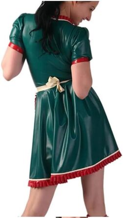 Костюм покоївки з шнурівкою, А-силует, PVC, рюші, короткі рукави, фартух, чорний, розмір XXL. Костюм для Хелловіну, косплею та тематичних вечірок