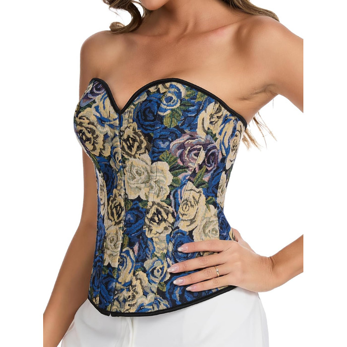 Корсет SLIMBELLE для жінок: корсет у стилі Ренесанс з квітковим принтом, повний бюст, топ-кроп, колір блакитно-рожевий, розмір S