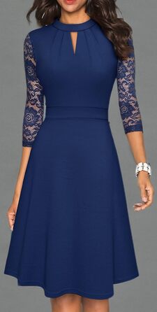 HOEYEE Елегантне сукня-максі з мереживом, вінтажний стиль, для вечірок та коктейлів (XL, Темно-синій)