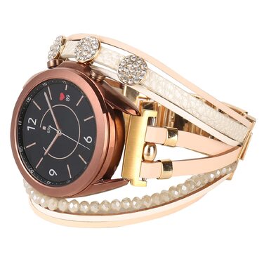 Шкіряний ремінець KONAFEI для Samsung Galaxy Watch 7/FE/6/5/4/3/Active 2, Classic (20 мм), Bead & Gold з металевою застібкою