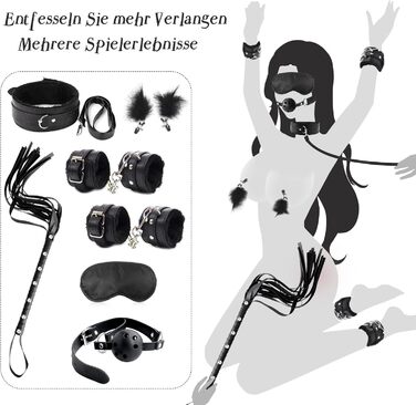 Набір для БДСМ: 26 предметів (наручники, аналплаг, кільце для пеніса, чікер, кліпси для сосків, маска для очей, батіг, приглушник)