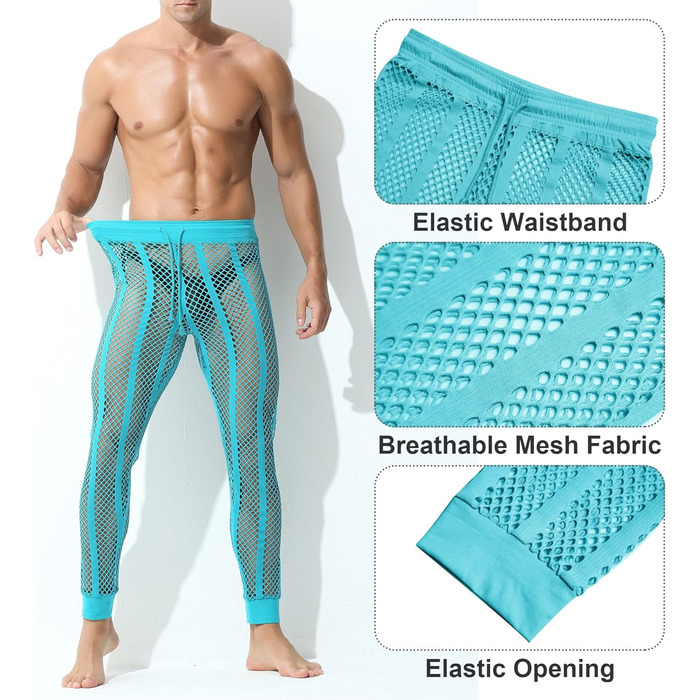 Чоловічі прозорі штани FEOYA з сітки: легкі, сексуальні, для спорту та дому (зелені, розмір L)