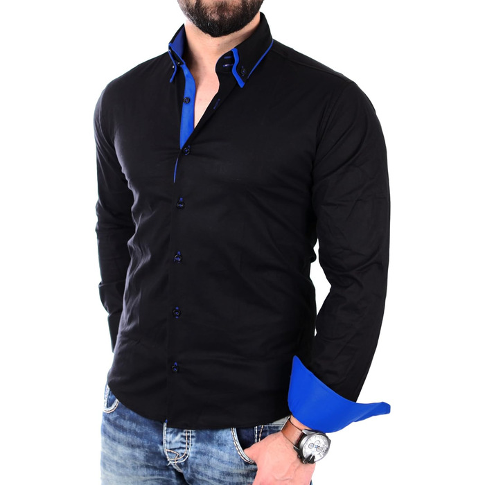 Чоловіча сорочка Reslad Slim Fit з довгим рукавом Alabama RS-7050, чорно-синя