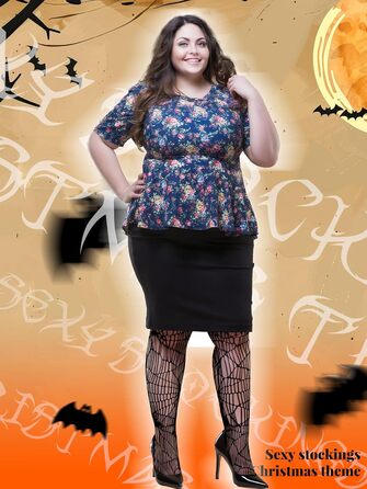 Чулки сітчасті жіночі великих розмірів Jadive 6 пар, 6 шт. Чорні, з черепом, з стріжками, XL-XXXXL