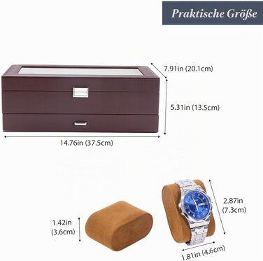 Бокс для годинників ProCase на 14 слотів, 2 рівні та 6 відділень зі скляною кришкою, органайзер для прикрас, каблучок та браслетів (колір: Еспресо)