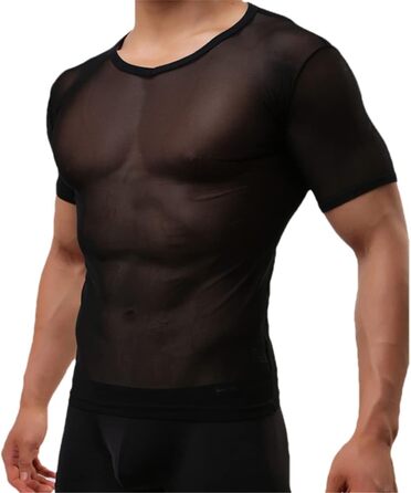 Чоловіча прозора футболка з мережива, сексуальна нижня білизна, чорна. Ідеальна для дому та вечірок.