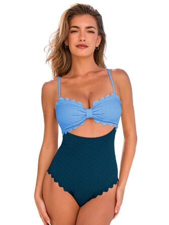 Купальник CUPSHE Daen однотонний, виріз, блакитно-синій (XL)