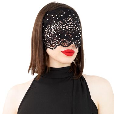 Чорна маска на обличчя з мереживом та стразами для жінок, елегантна венеціанська маска для маскараду, карнавалу, косплею, Хелловіну, Марді Гра, костюмованих вечірок (Чорний (Чіткі стрази))