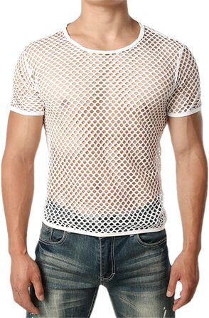 Чоловіча прозора сітчаста футболка з мереживом - ідеальний варіант для клубу та вечірок | Біла футболка з ефектом прозорості