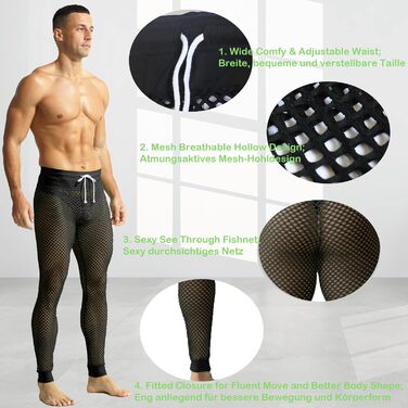 Шорти-сетка YUFEIDA для чоловіків: дихаючі спортивні шорти-лосини з регулюванням (Чорний, L)